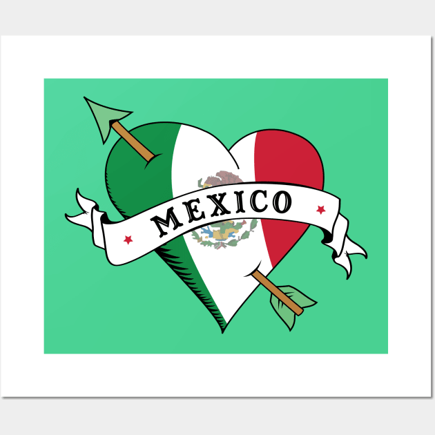 I Love Mexico Flag Heart Tattoo Flash Wall Art by PUFFYP